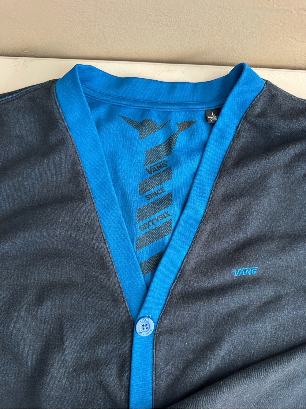 Vans Charcoal Cardigan with Bright Blue Trim